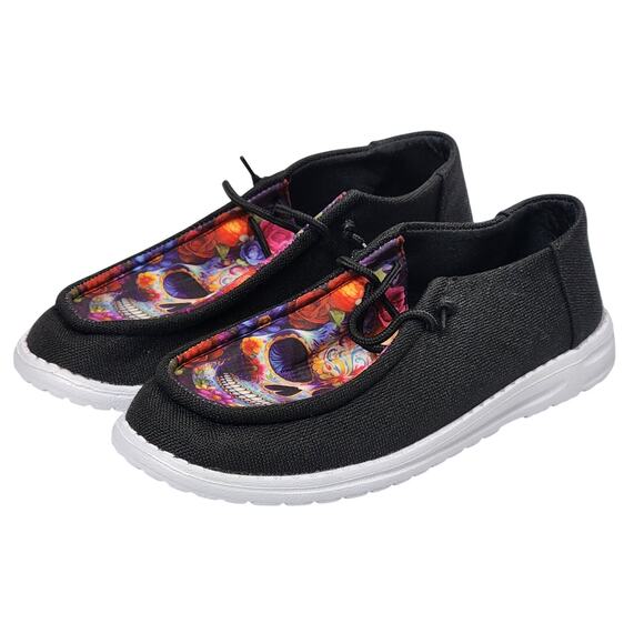 NWOT Skull Graphic Flat Slip On Shoes - Picture 2 of 8